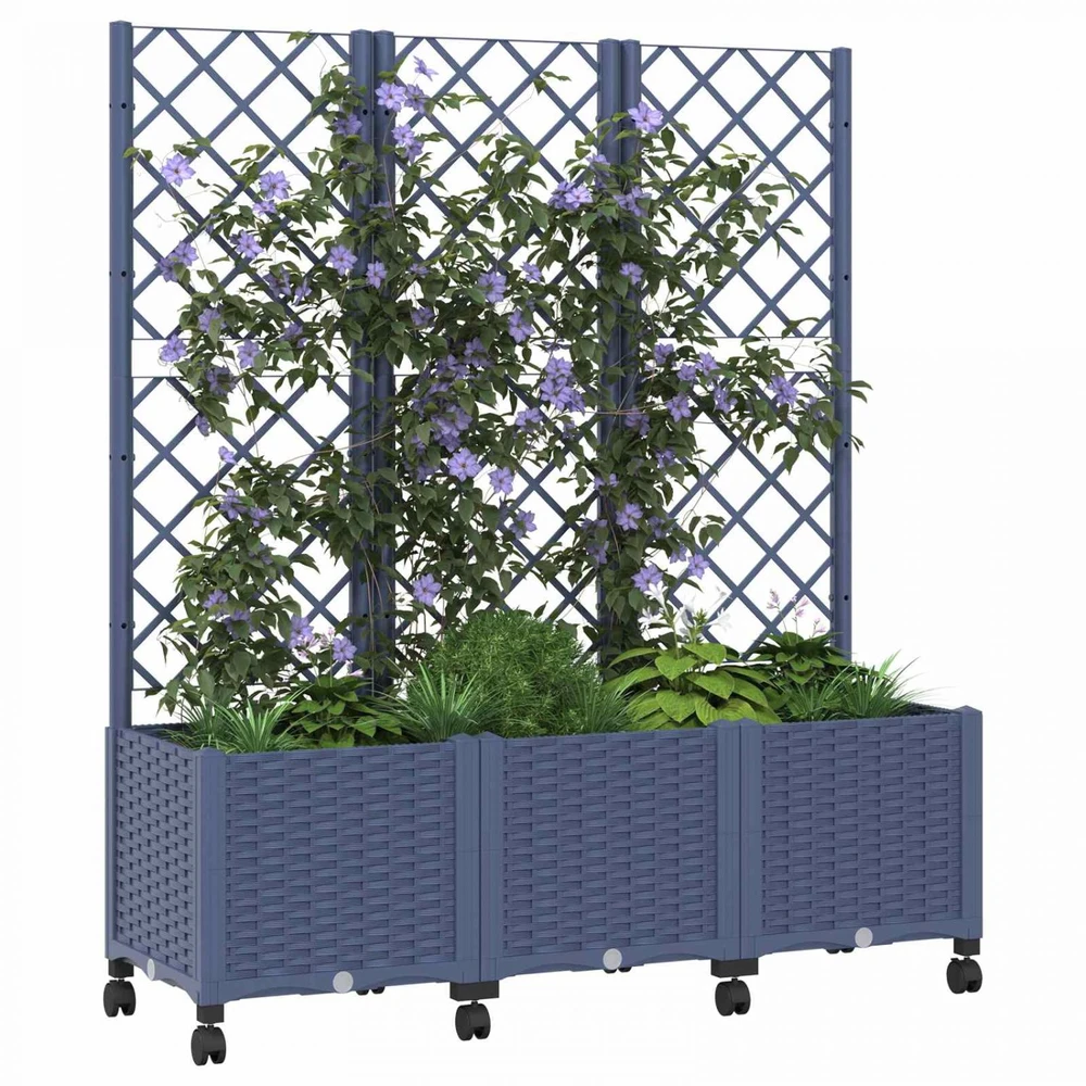 Sodo vazonas su treliu ir ratais Mėlyna Pilka 120 x 40 x 146 cm