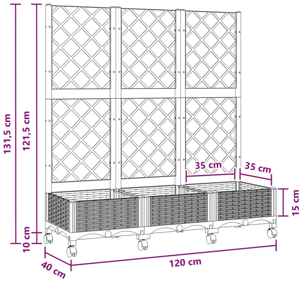 Sodo vazonas su treliu ir ratais Ruda 120 x 40 x 131,5 cm PP