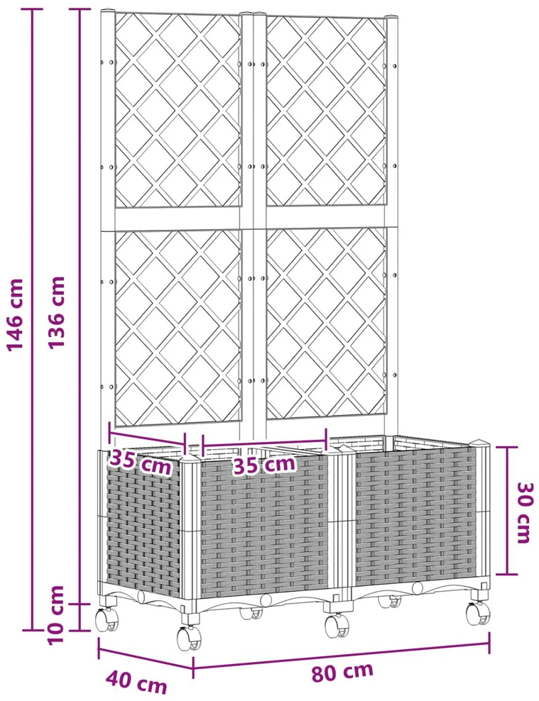 Sodo vazonas su treliu ir ratais Ruda 80 x 40 x 146 cm PP
