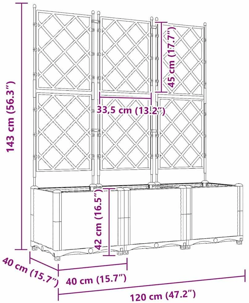 Sodo vazonas 3 vnt. Balta 120 x 40 x 143 cm PP