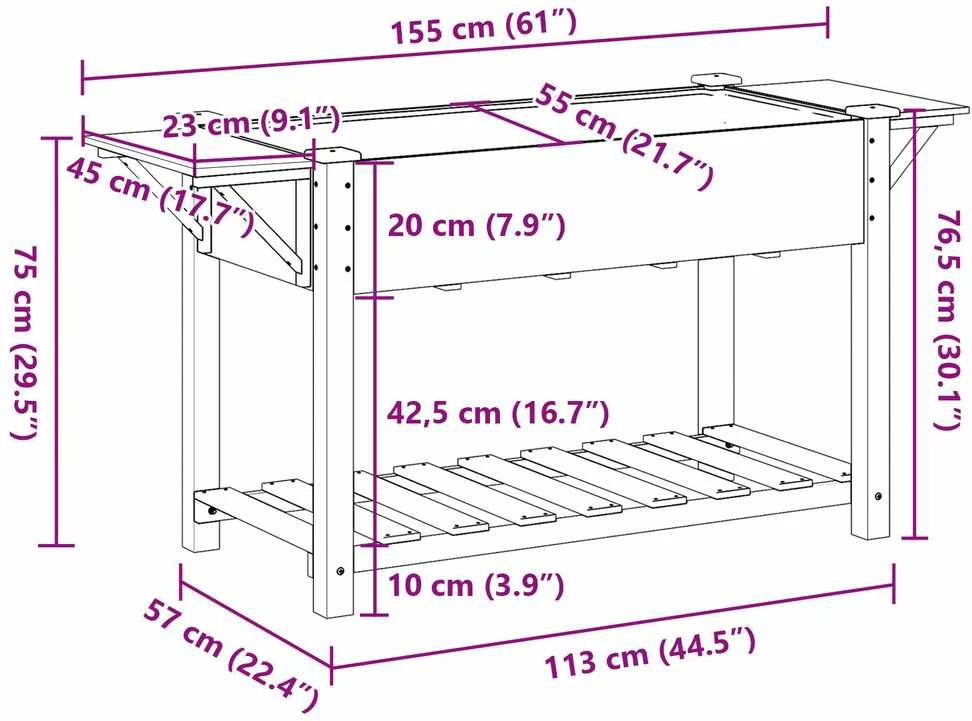 Sodo vazonas Smėlio 155 x 59 x 76,5 cm Kietasis pušinis medis