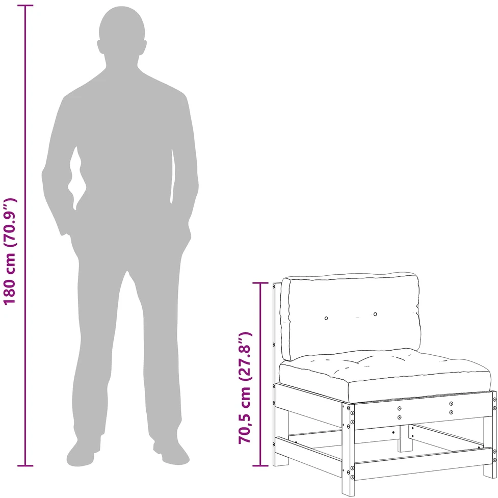 Sodo vidurinė sofa Pušies medienos masyvas Vaško ruda