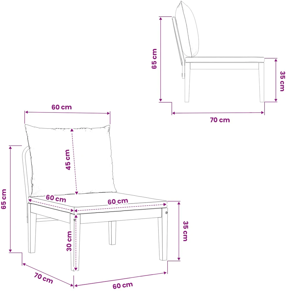 Sodo vidurinė sofa su pagalvėlėmis Natūrali
