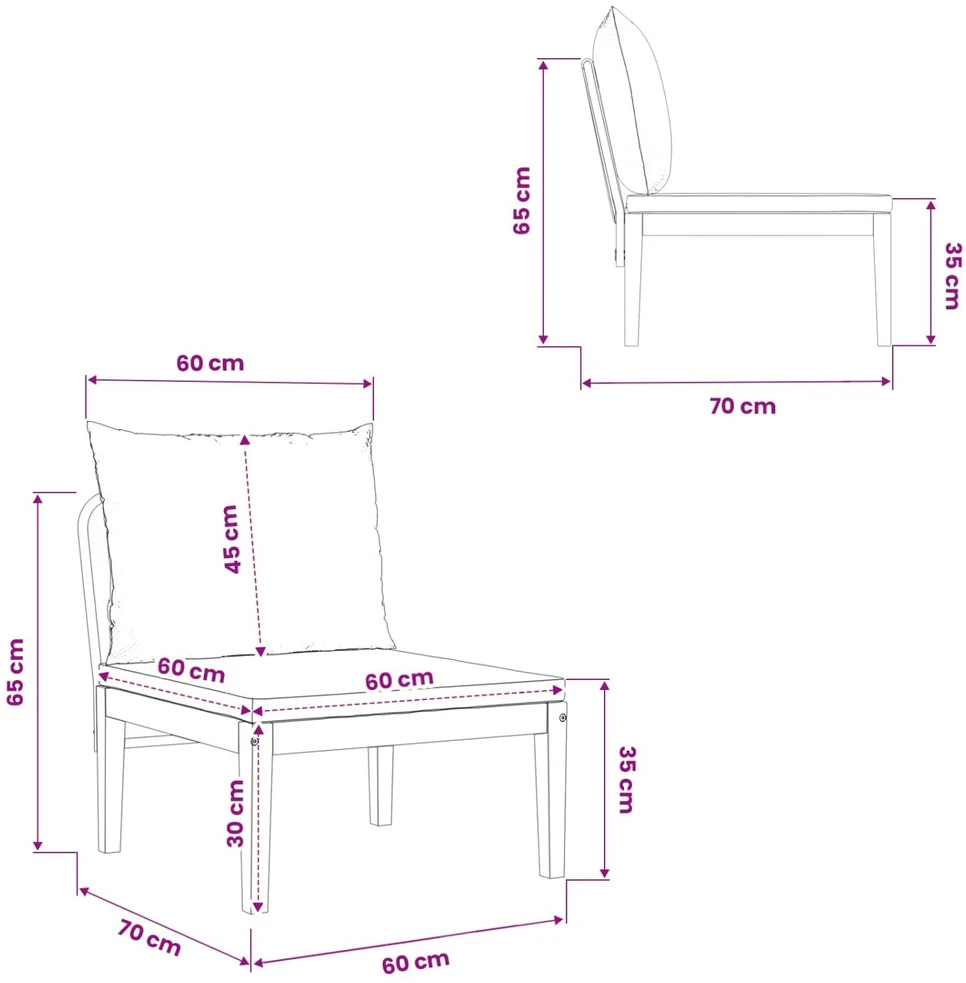 Sodo vidurinė sofa su pagalvėlėmis Natūrali