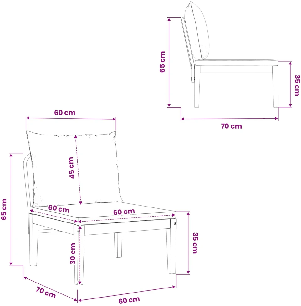 Sodo vidurinė sofa su pagalvėlėmis Natūrali