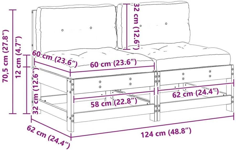 Sodo vidurinė sofa Pušies medienos masyvas Vaško ruda