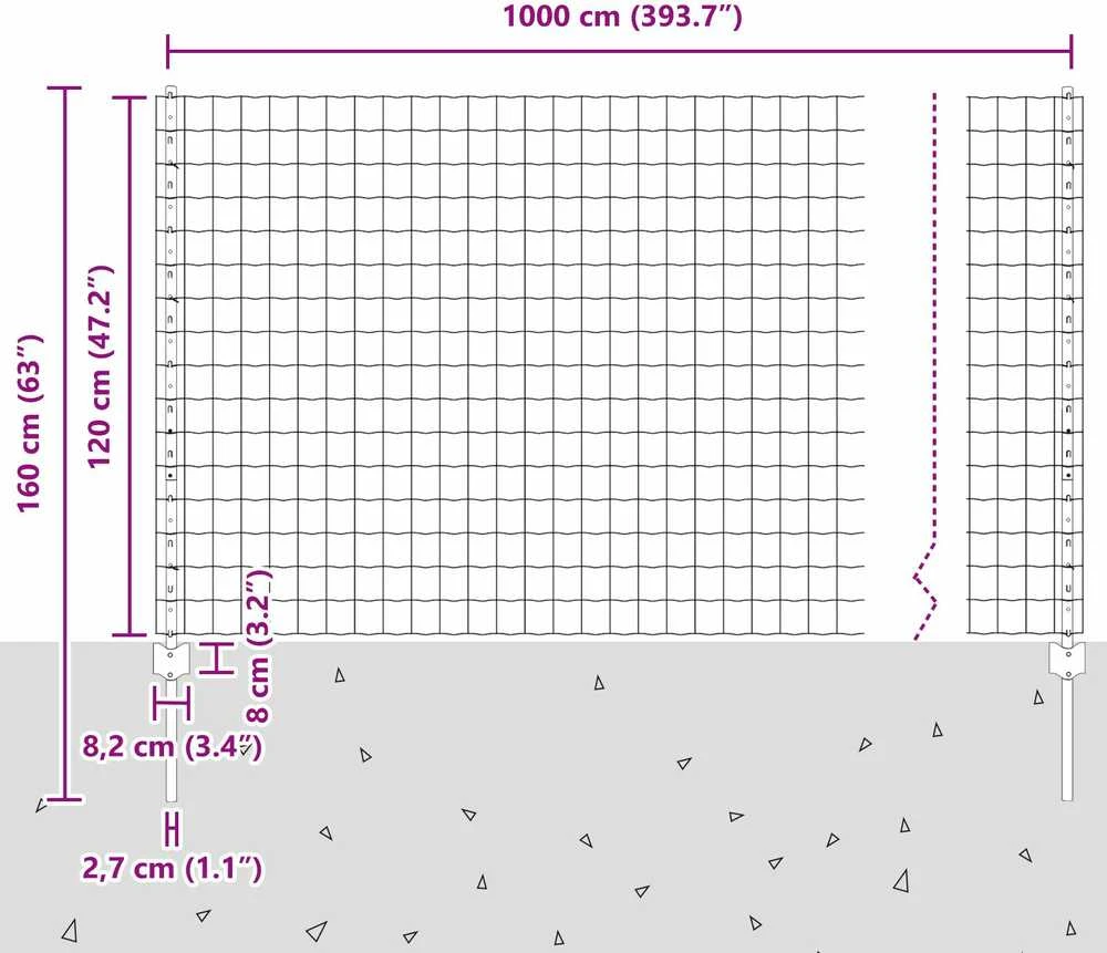 Euro tvoros su stulpu 10 x 1,2 m PVC dengtas plienas Žalia