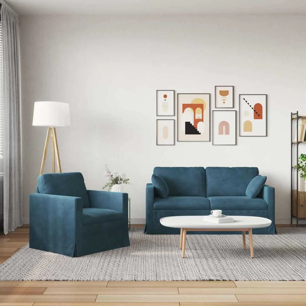 Sofa Sofos komplektas 2 vnt. Mėlyna Aksomas