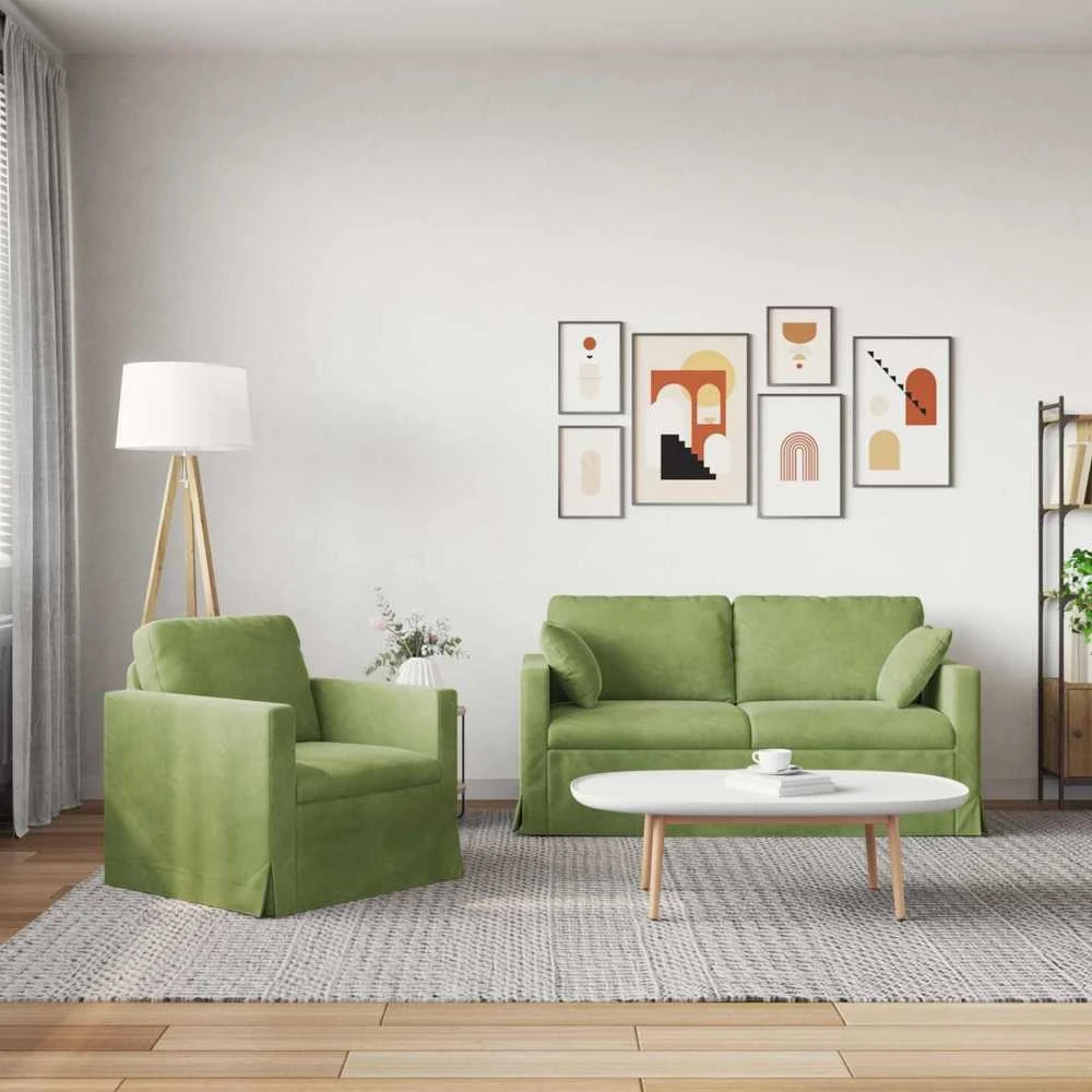 Sofa Sofos komplektas 2 vnt. Šviesiai žalia Aksomas
