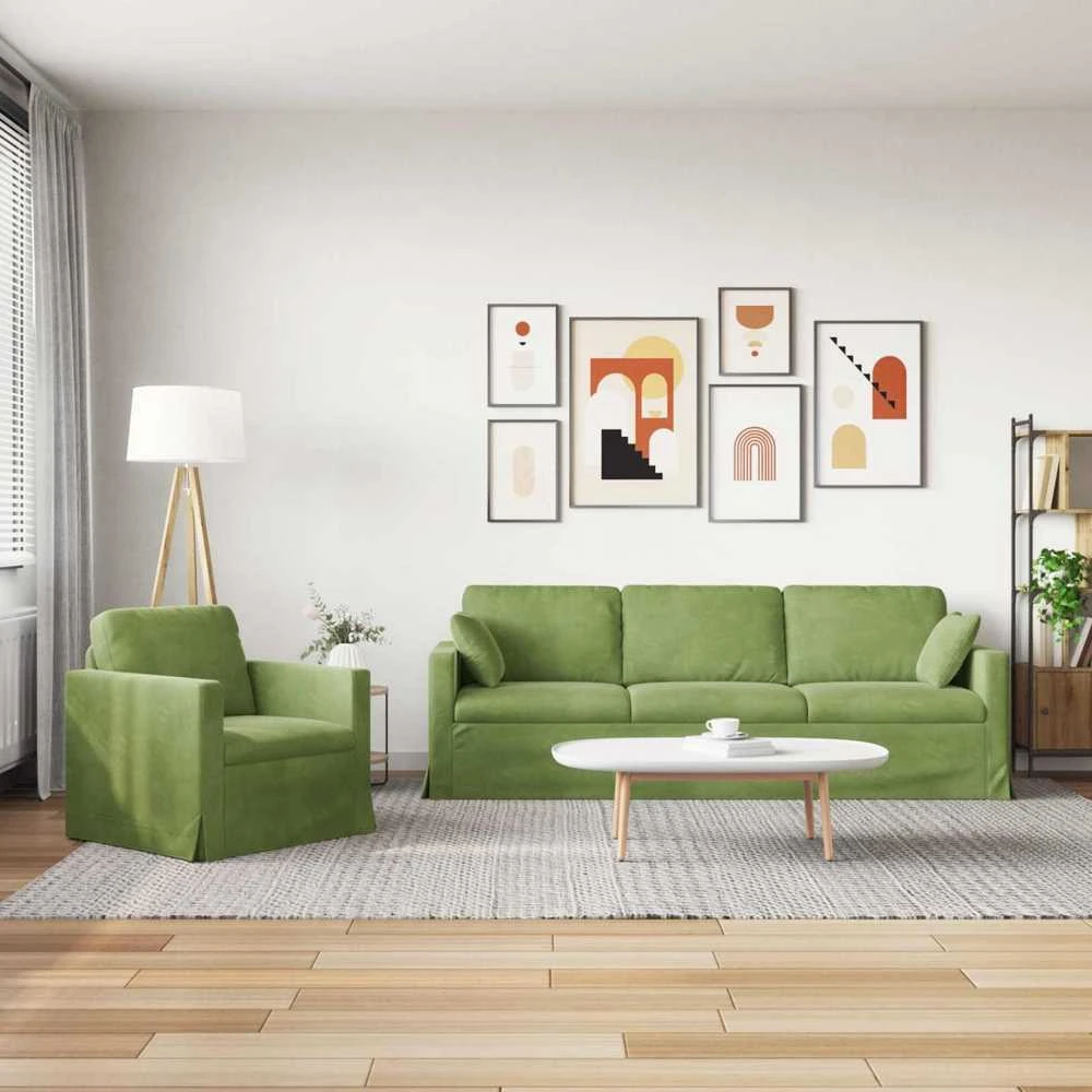 Sofa Sofos komplektas 2 vnt. Šviesiai žalia Aksomas