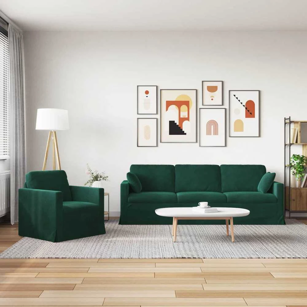 Sofa Sofos komplektas 2 vnt. Tamsiai žalia Aksomas