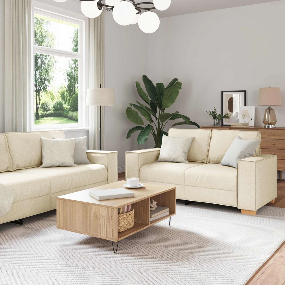Sofa 2 vnt. Smėlio Lino mišinio audinys