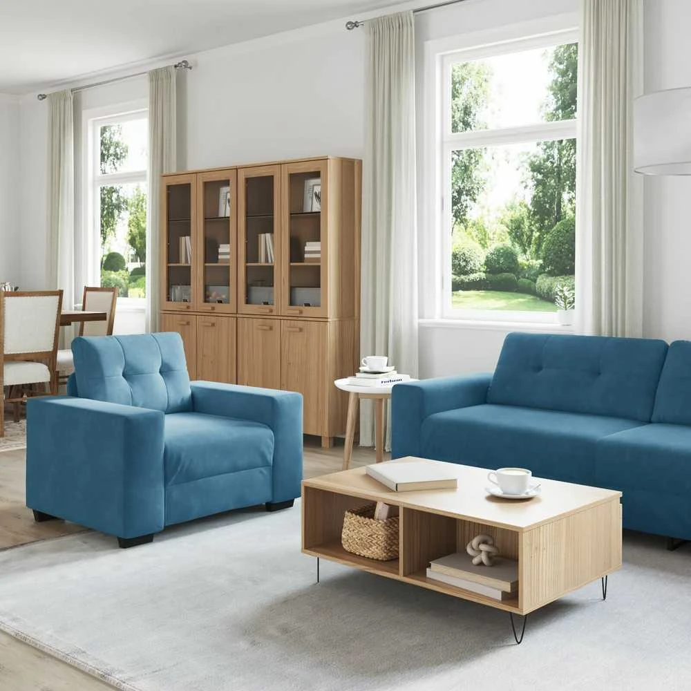 Sofa Sofos komplektas 3 vnt. Mėlyna Aksomas