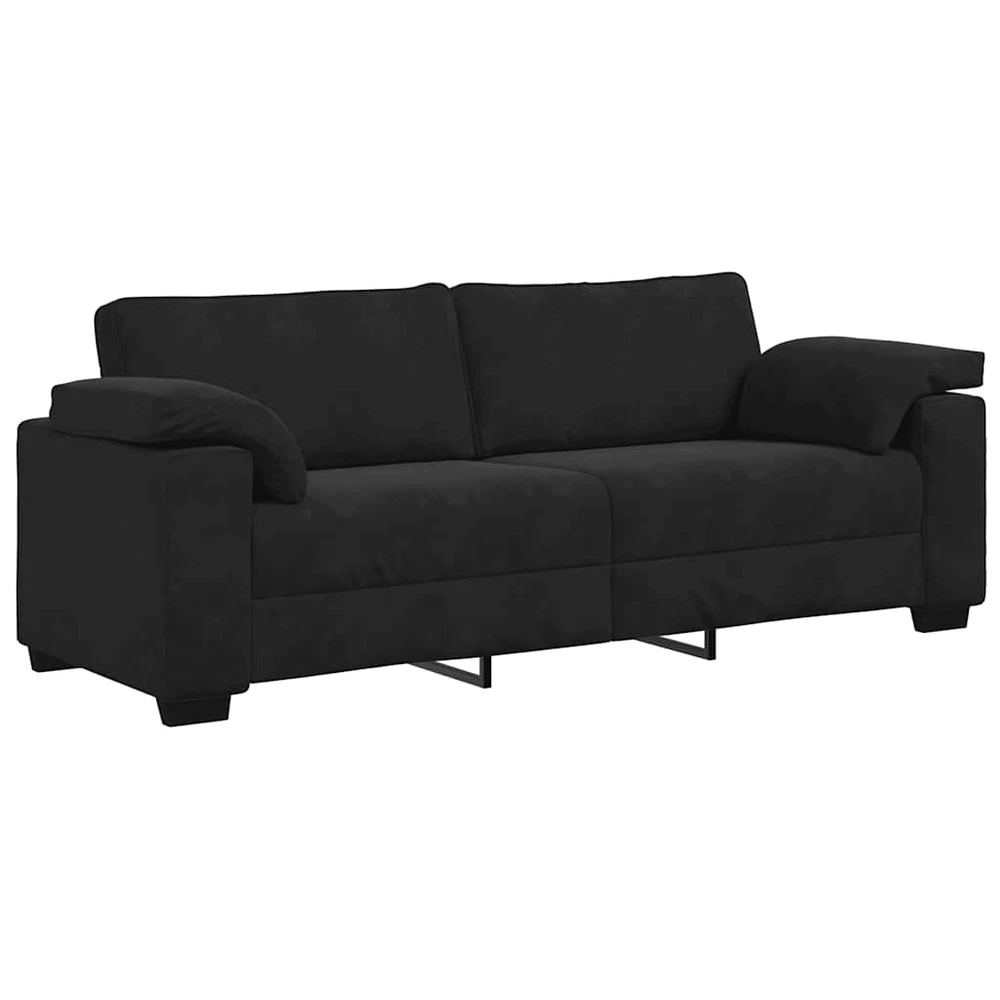 Sofa 3 dalių sofos komplektas su pagalvėlėmis, juodas aksomas