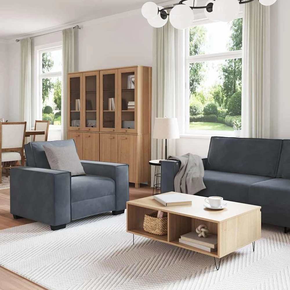 Sofa 3 dalių sofos komplektas su pagalvėlėmis, tamsiai pilkas, aksomas