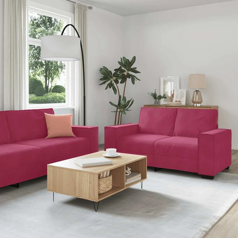 Sofa 3 dalių sofos komplektas su pagalvėlėmis, vyno raudonumo aksomas