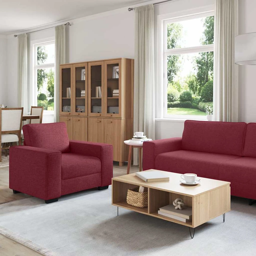 Sofa 3 dalių sofos komplektas su pagalvėlėmis, vyno raudonumo audinys