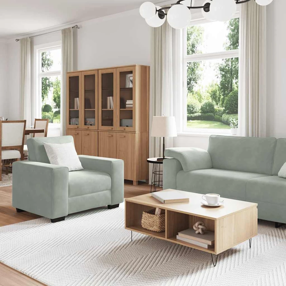 Sofa 3 dalių sofos komplektas su pagalvėlėmis, šviesiai pilkas aksomas
