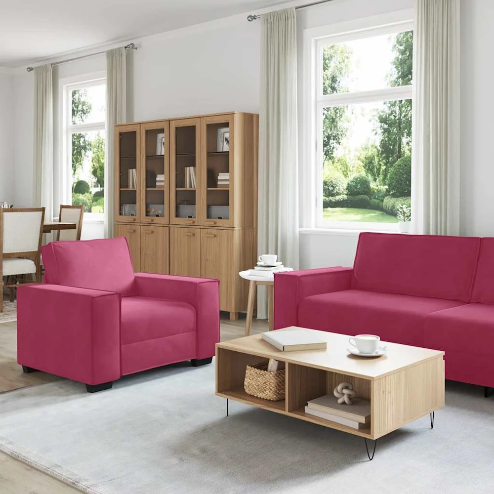 Sofa 3 dalių sofos komplektas su pagalvėlėmis, vyno raudonumo aksomas