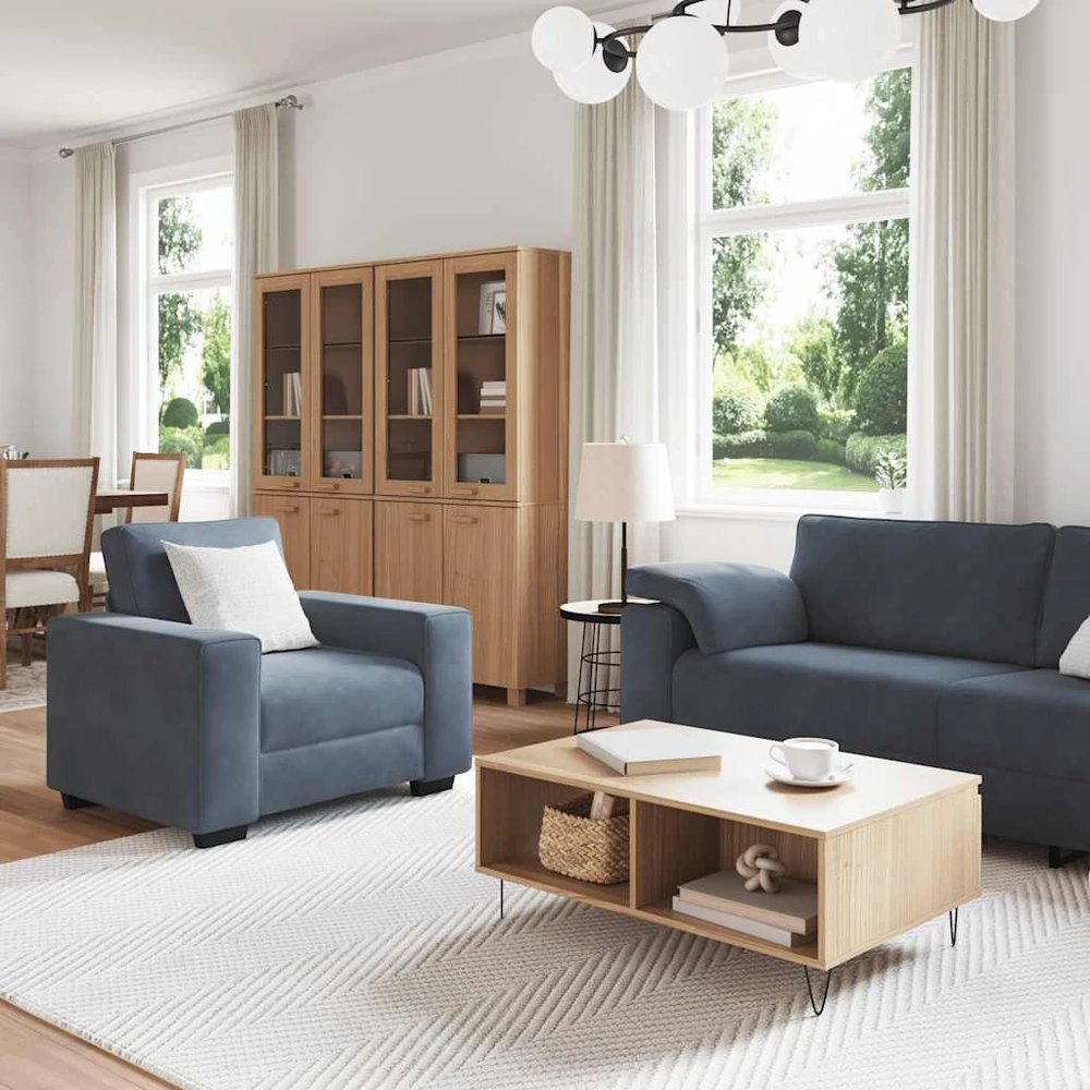 Sofa 3 dalių sofos komplektas su pagalvėlėmis, tamsiai pilkas, aksomas