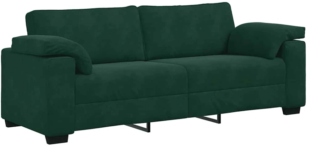 Sofa 3 dalių sofos komplektas su pagalvėlėmis, tamsiai žalias, aksomas