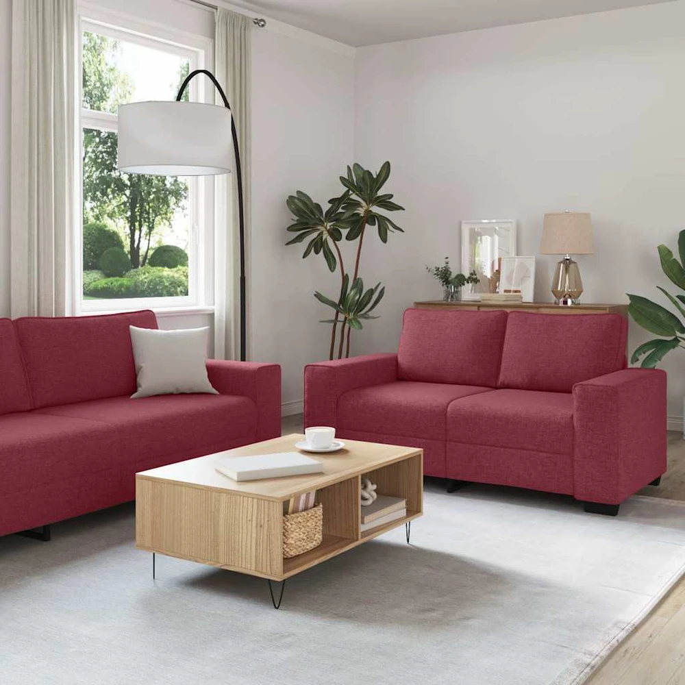 Sofa 3 dalių sofos komplektas su pagalvėlėmis, vyno raudonumo audinys