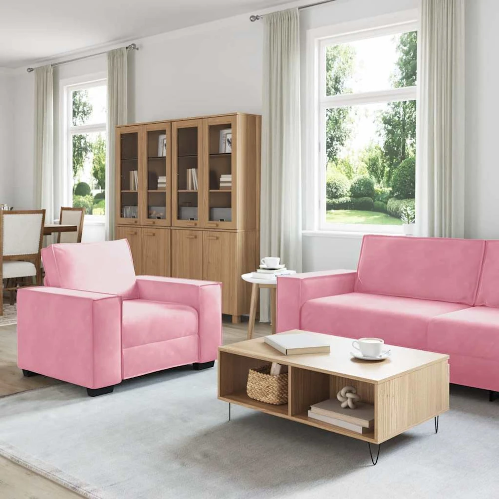Sofa 3 dalių sofos komplektas su pagalvėlėmis, rožinis aksomas
