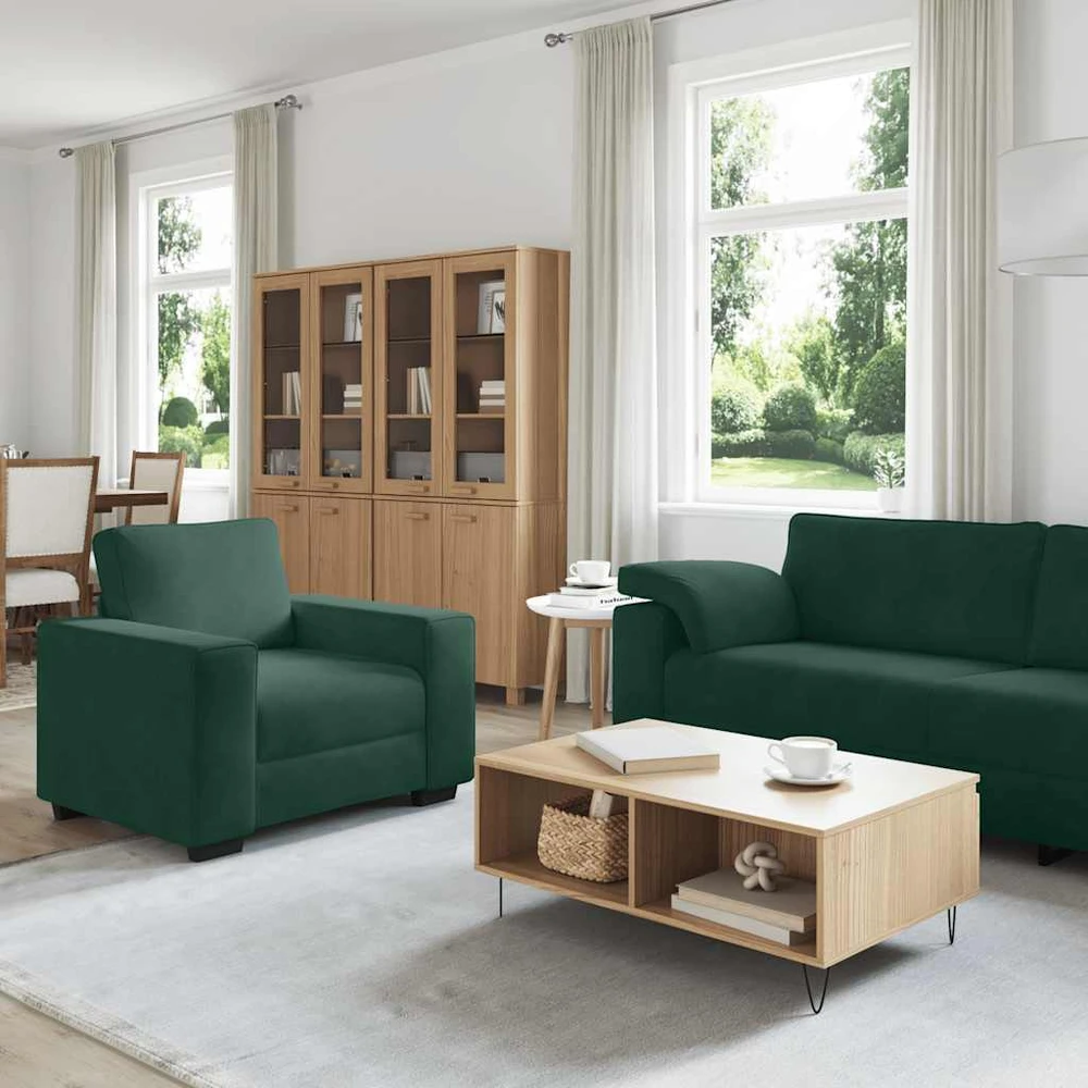 Sofa 3 dalių sofos komplektas su pagalvėlėmis, tamsiai žalias, aksomas