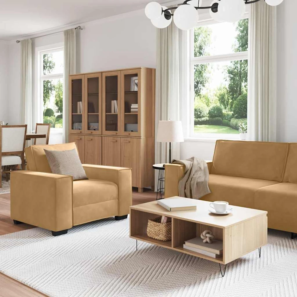 Sofa 3 dalių sofos komplektas su pagalvėlėmis, rudas aksomas