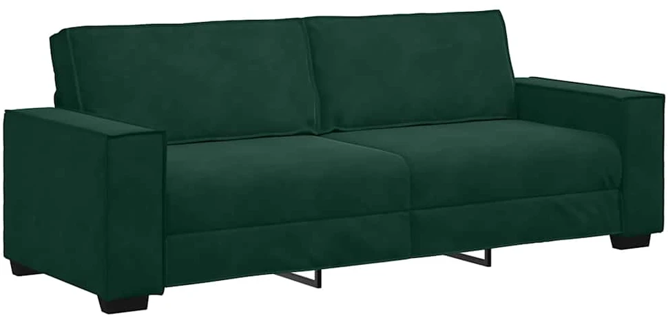 Sofa 3 dalių sofos komplektas su pagalvėlėmis, tamsiai žalias, aksomas