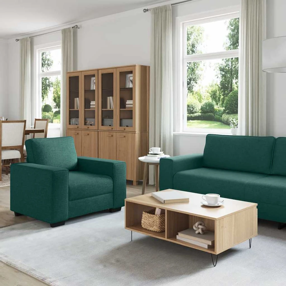 Sofa 3 dalių sofos komplektas su pagalvėlėmis, tamsiai žalias audinys