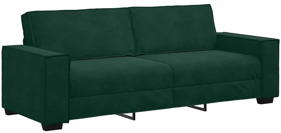 Sofa 3 dalių sofos komplektas su pagalvėlėmis, tamsiai žalias, aksomas