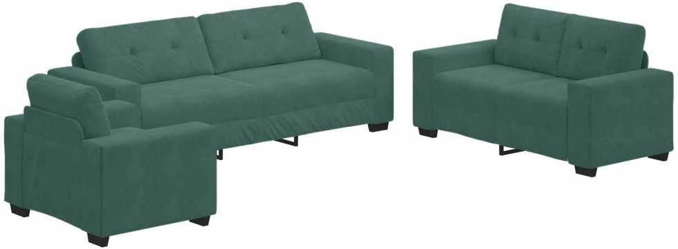 Sofa Sofos komplektas 3 vnt. Tamsiai žalia Aksomas