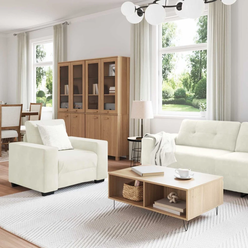 Sofa Sofos komplektas 3 vnt. Kreminė Aksomas