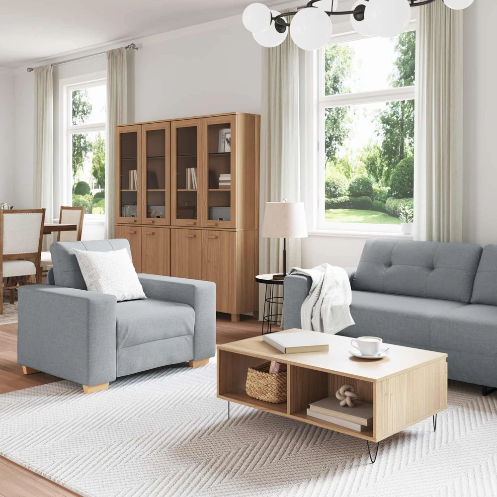 Sofa 3 vnt. Šviesiai pilka Lino mišinio audinys