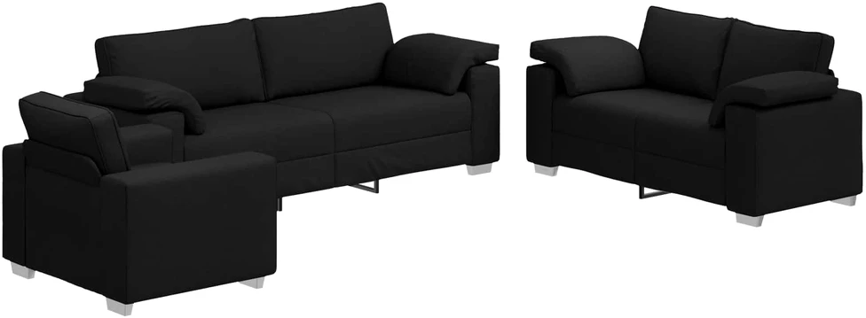 Sofa 3 vnt. Juoda Lino mišinio audinys