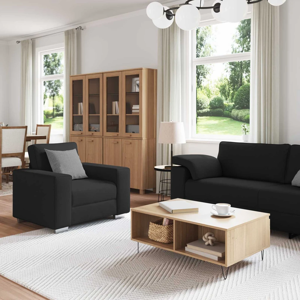 Sofa 3 vnt. Juoda Lino mišinio audinys