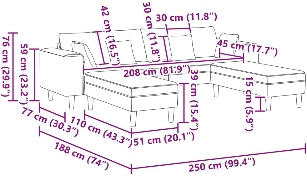 Sofa 3 vnt. Kreminė Aksomas