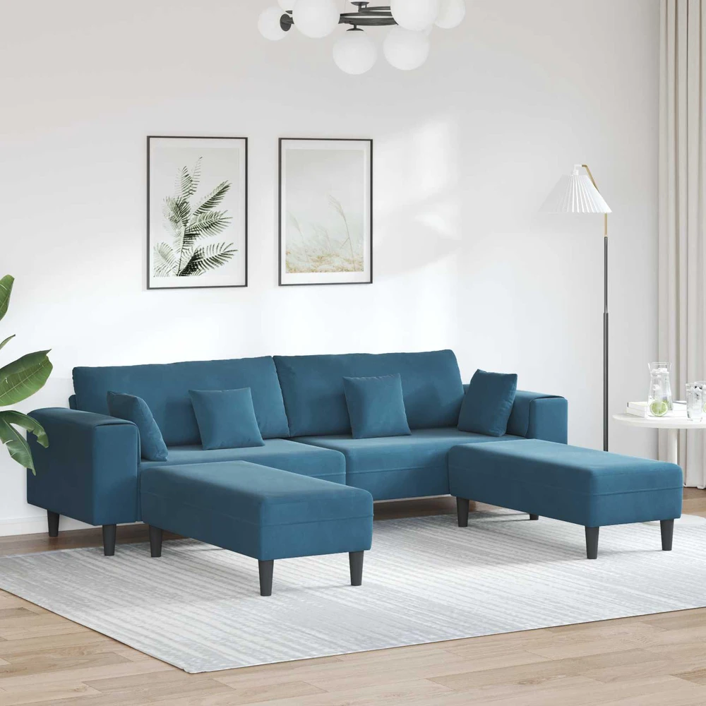 Sofa 3 vnt. Mėlyna Aksomas