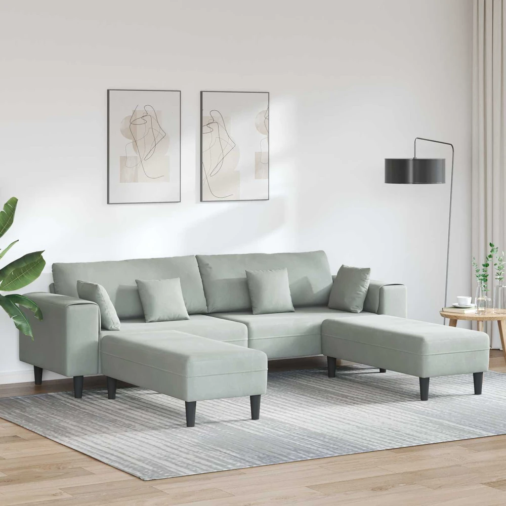 Sofa 3 vnt. Šviesiai pilka Aksomas