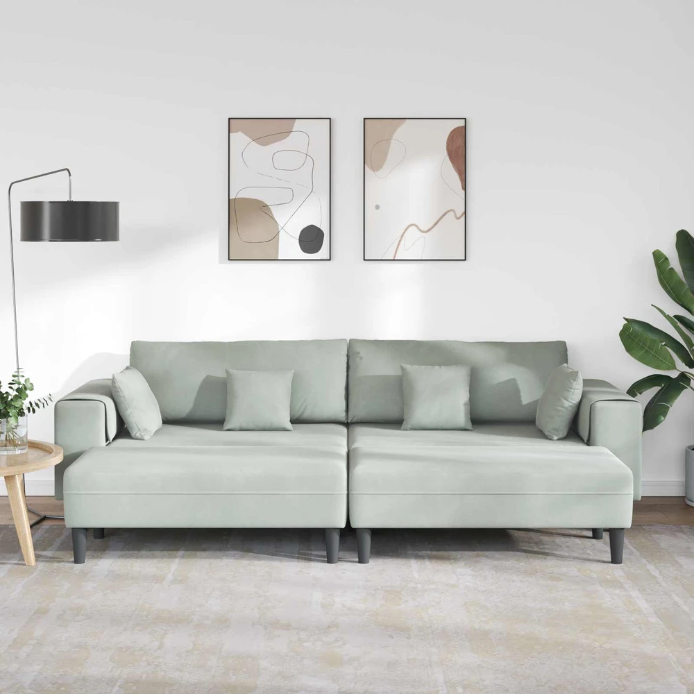 Sofa 3 vnt. Šviesiai pilka Aksomas
