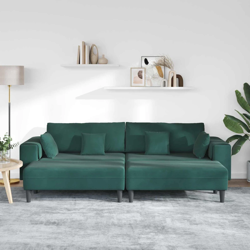 Sofa 3 vnt. Tamsiai žalia Aksomas