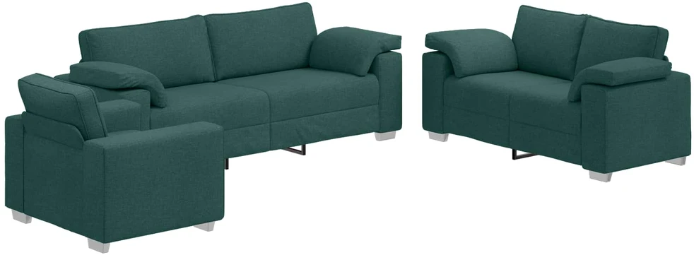 Sofa 3 vnt. Tamsiai žalia Lino mišinio audinys