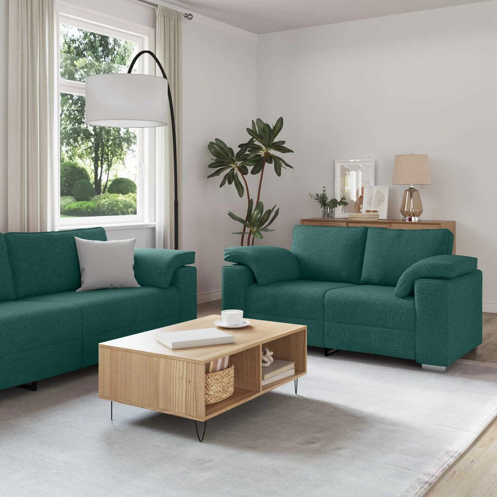 Sofa 3 vnt. Tamsiai žalia Lino mišinio audinys