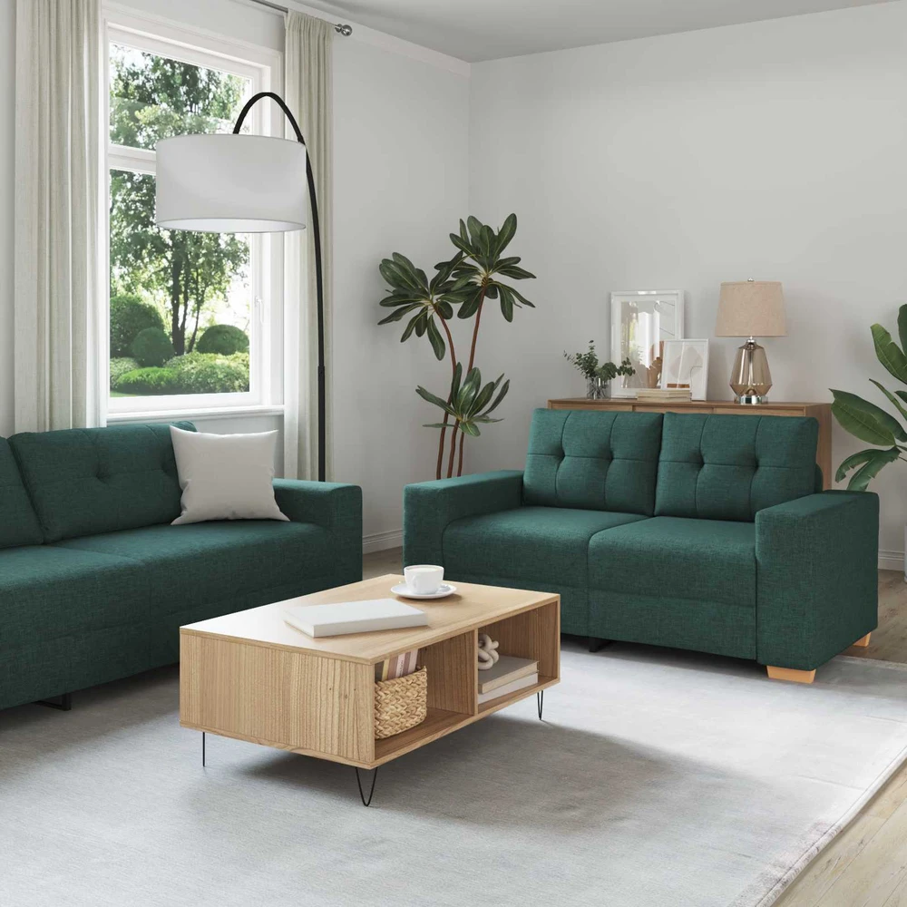 Sofa 3 vnt. Tamsiai žalia Lino mišinio audinys