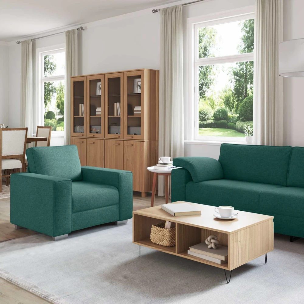 Sofa 3 vnt. Tamsiai žalia Lino mišinio audinys
