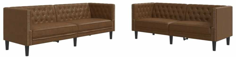Sofa Chesterfield sofų komplektas, 2 dalių, rudas, dirbtinė oda