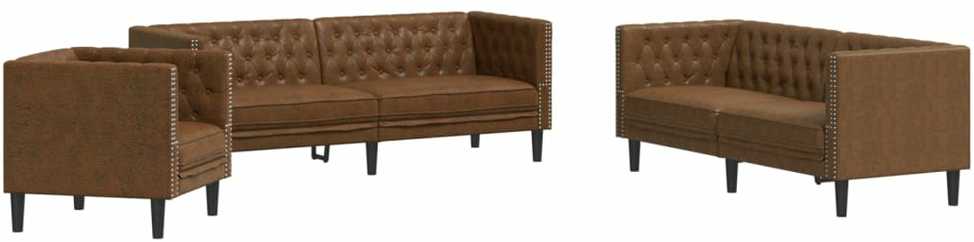 Sofa Chesterfield sofų komplektas, 3 dalių, rudas, dirbtinė oda