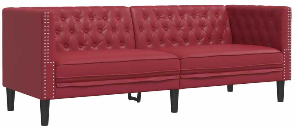 Sofa Chesterfield sofų komplektas, 3 dalių, raudonojo vyno spalvos