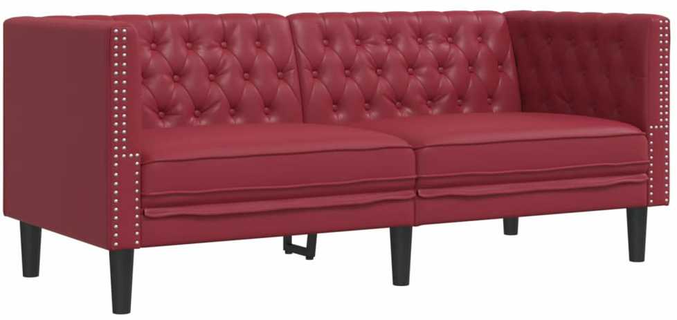 Sofa Chesterfield sofų komplektas, 3 dalių, raudonojo vyno spalvos